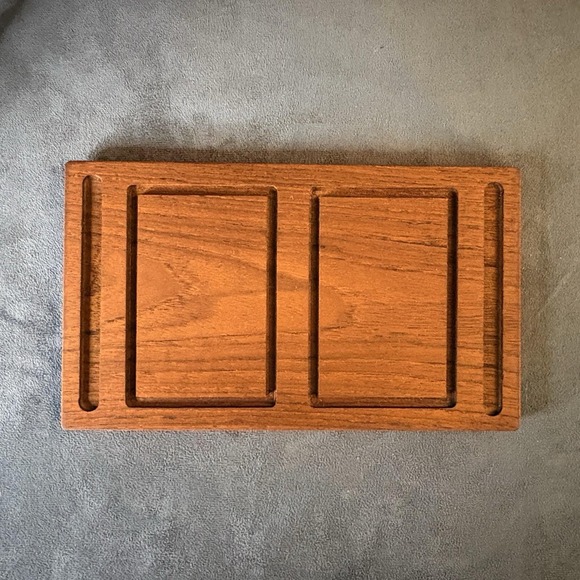 Mid Century Denmark Teak Appetizer Tray w/ Dual Plastic Inserts & Forks - Picture 10 of 12